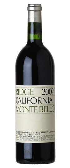 2002 Ridge Vineyards "Monte Bello" Santa Cruz Mountains Cabernet Sauvignon (stained labels)